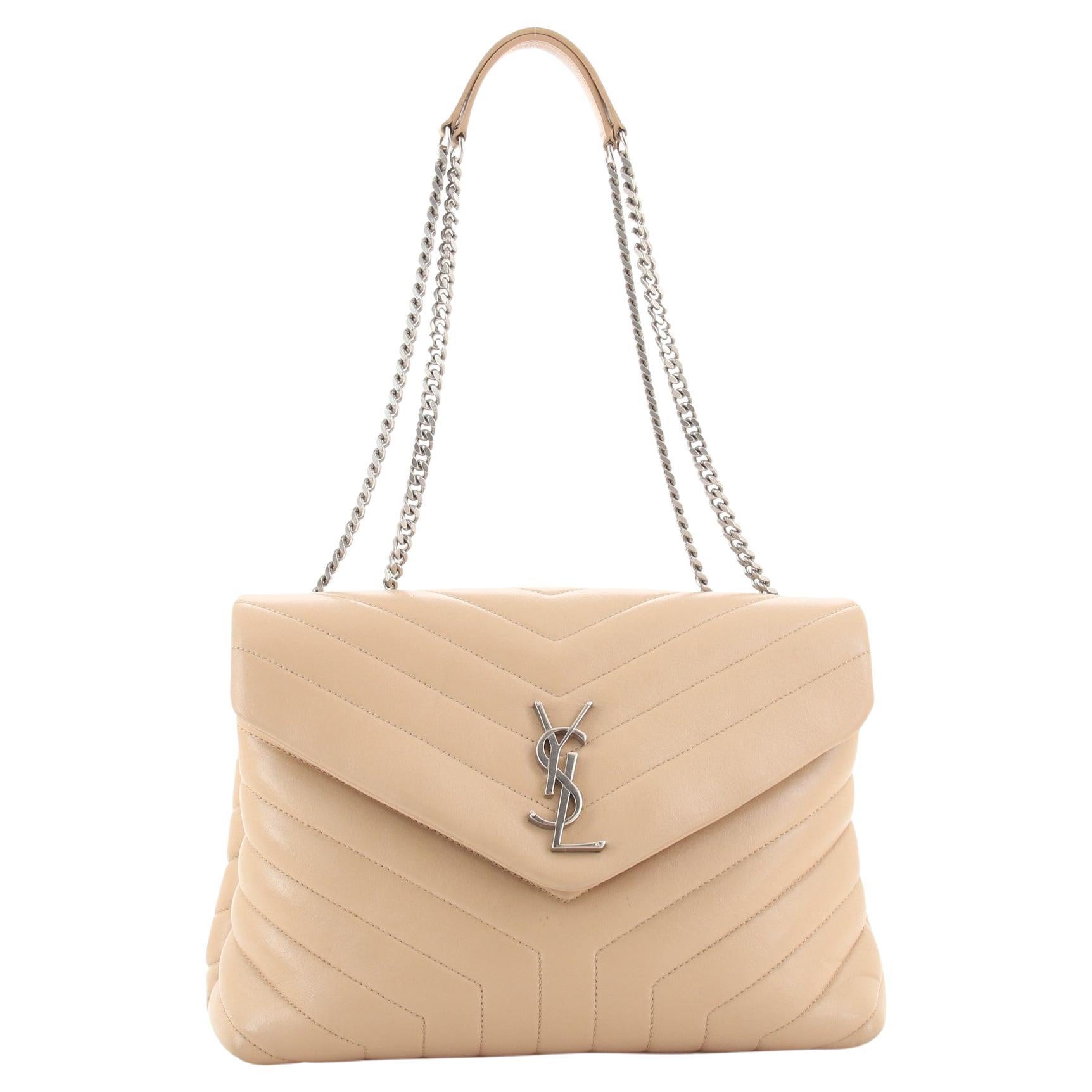 Saint Laurent Monogram Loulou Ysl Medium Beige Leather Shoulder Bag