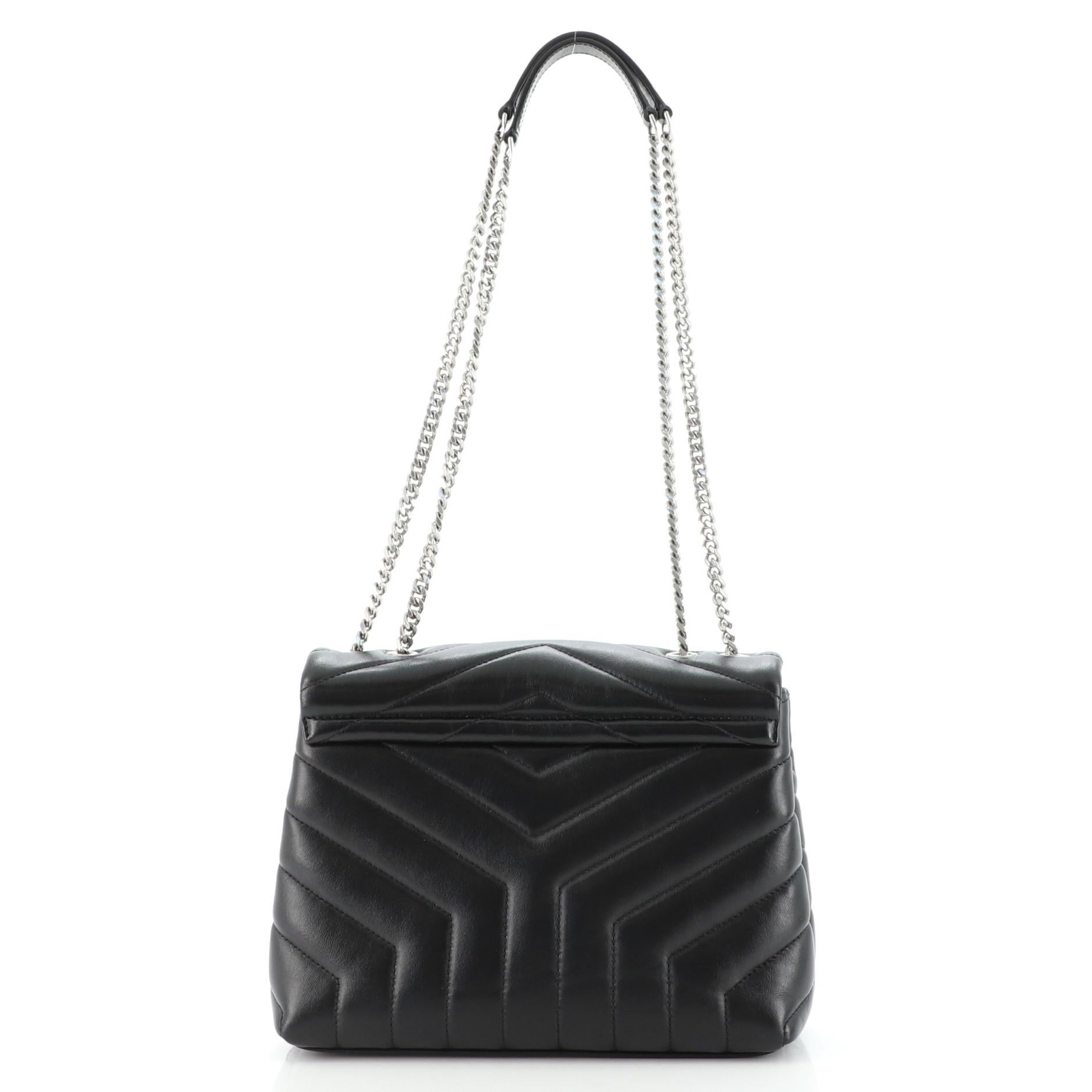 Black Saint Laurent LouLou Shoulder Bag Matelasse Chevron Leather Small