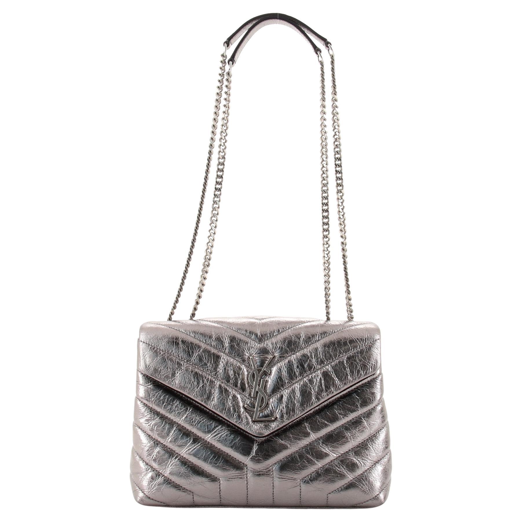 Saint Laurent LouLou Bowling Bag Matelasse Chevron Leather Small at