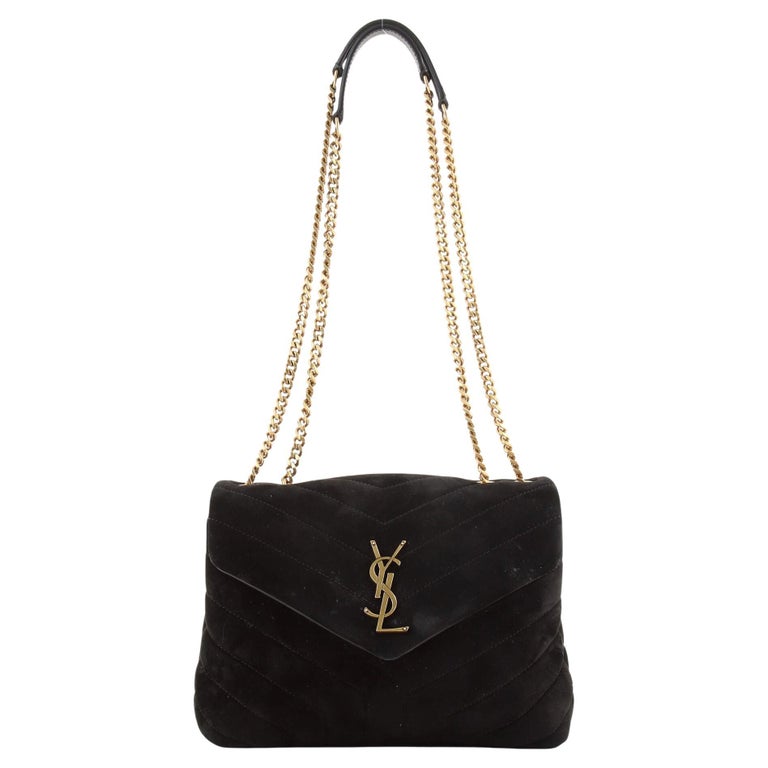Saint Laurent LouLou Shoulder Bag Matelasse Chevron Suede Small For