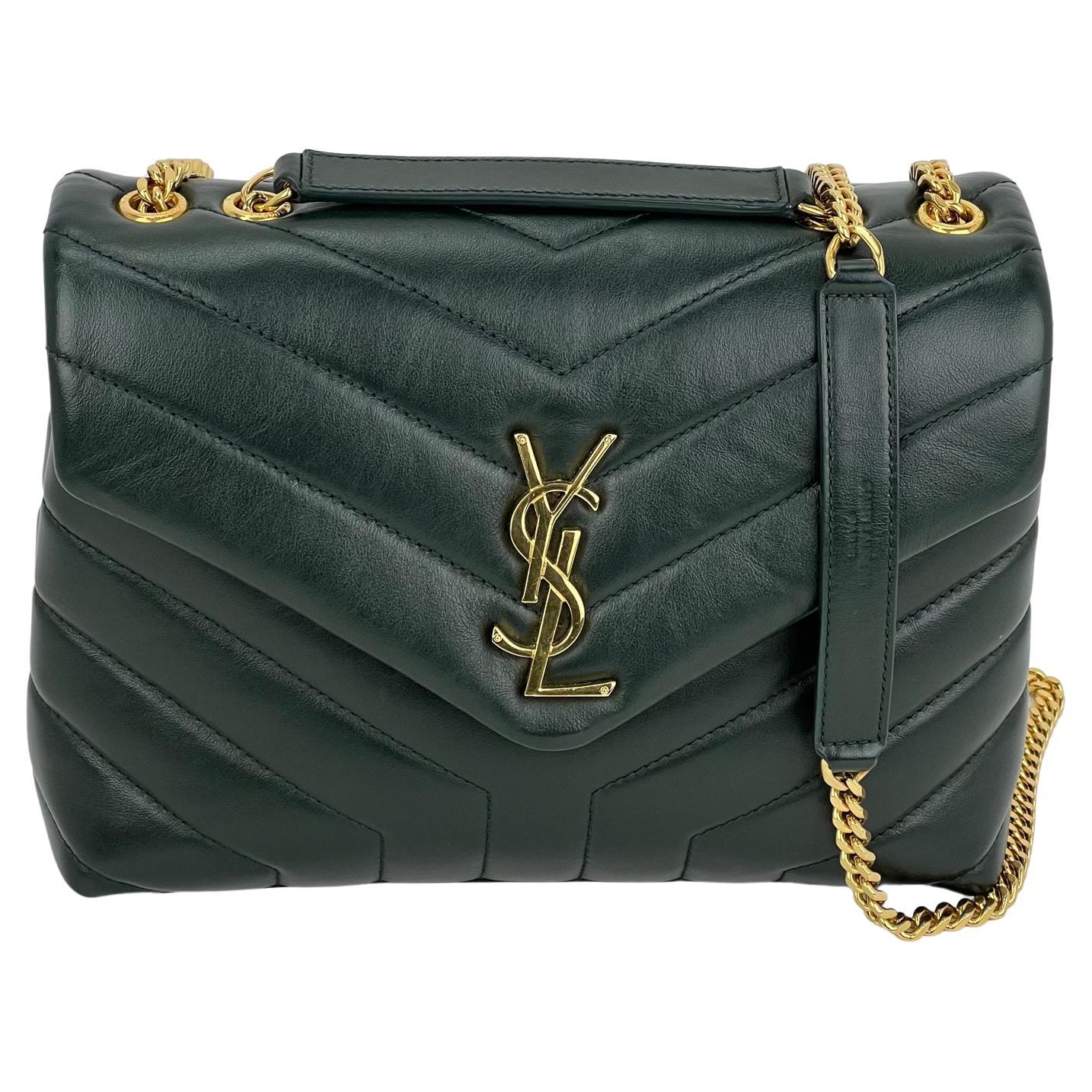 SAINT LAURENT LOULOU Small Chain Bag in Matelasse Y Leather Dark Green Bag  For Sale at 1stDibs