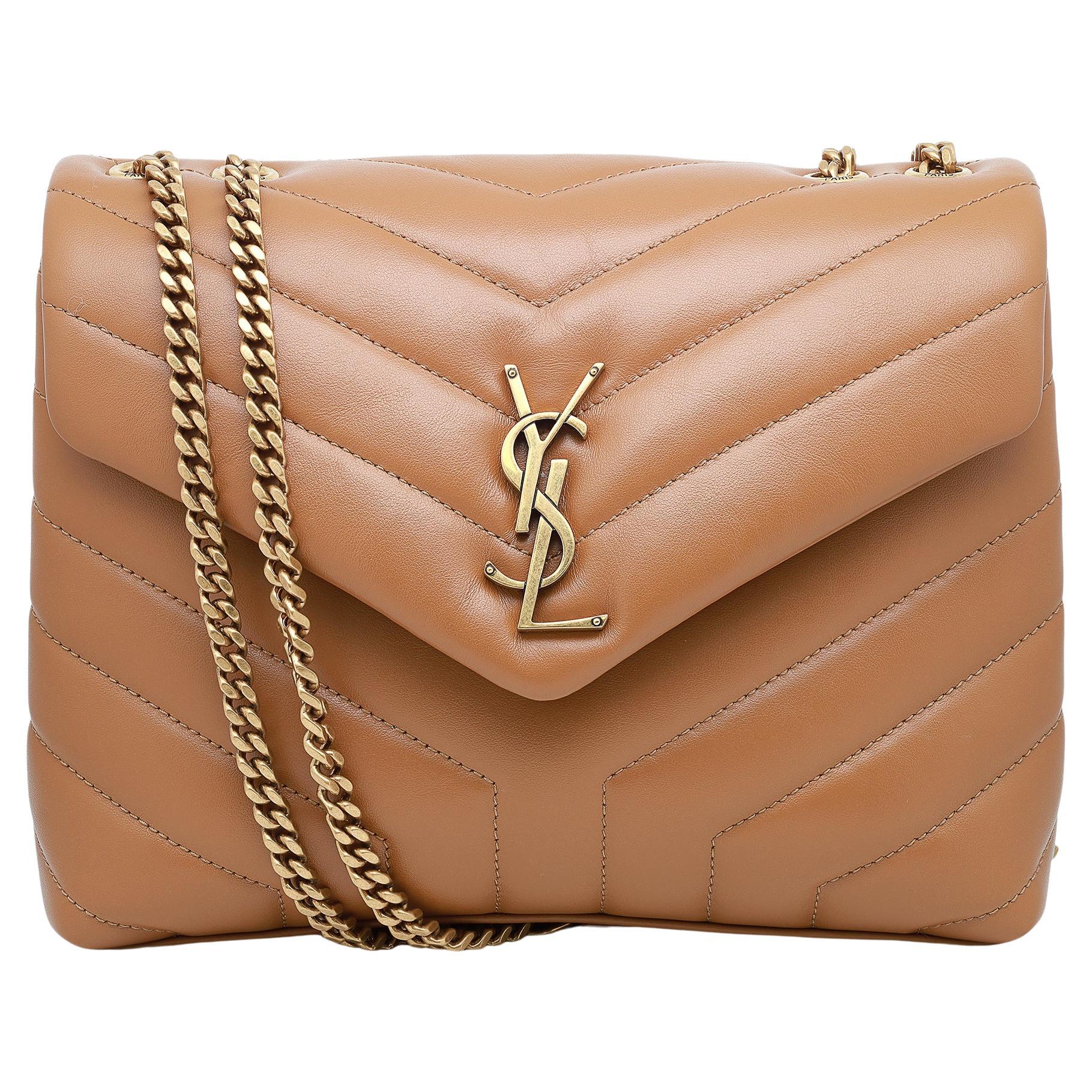  Saint Laurent Loulou Small Quilted Leather Dark Natural Crossbody Bag