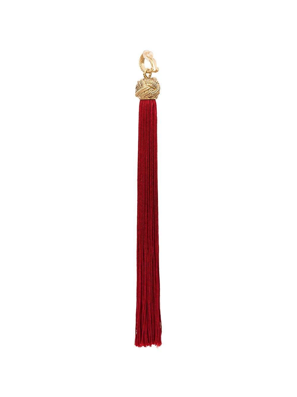 This pair of red LouLou tassel earrings celebrates the luxury design house's iconic YSL insignia, decoratively accompanied with dangling tassel chains. 
Deigned by Creative director Anthony Vaccarello's. These earrings are clip on’s. 

COLOR: