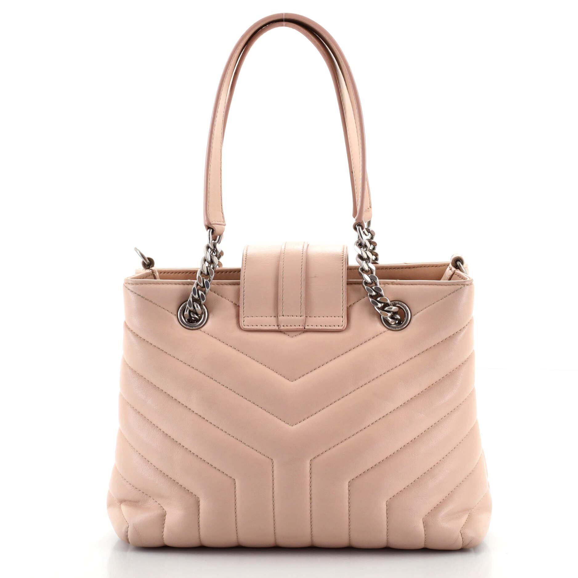 Beige Saint Laurent LouLou Tote Matelasse Chevron Leather Small