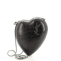 Saint Laurent Love Box Clutch Crocodile Embossed Leather Small