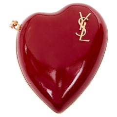 SAINT LAURENT Love Box red patent gold tone YSL logo heart box clutch chain bag