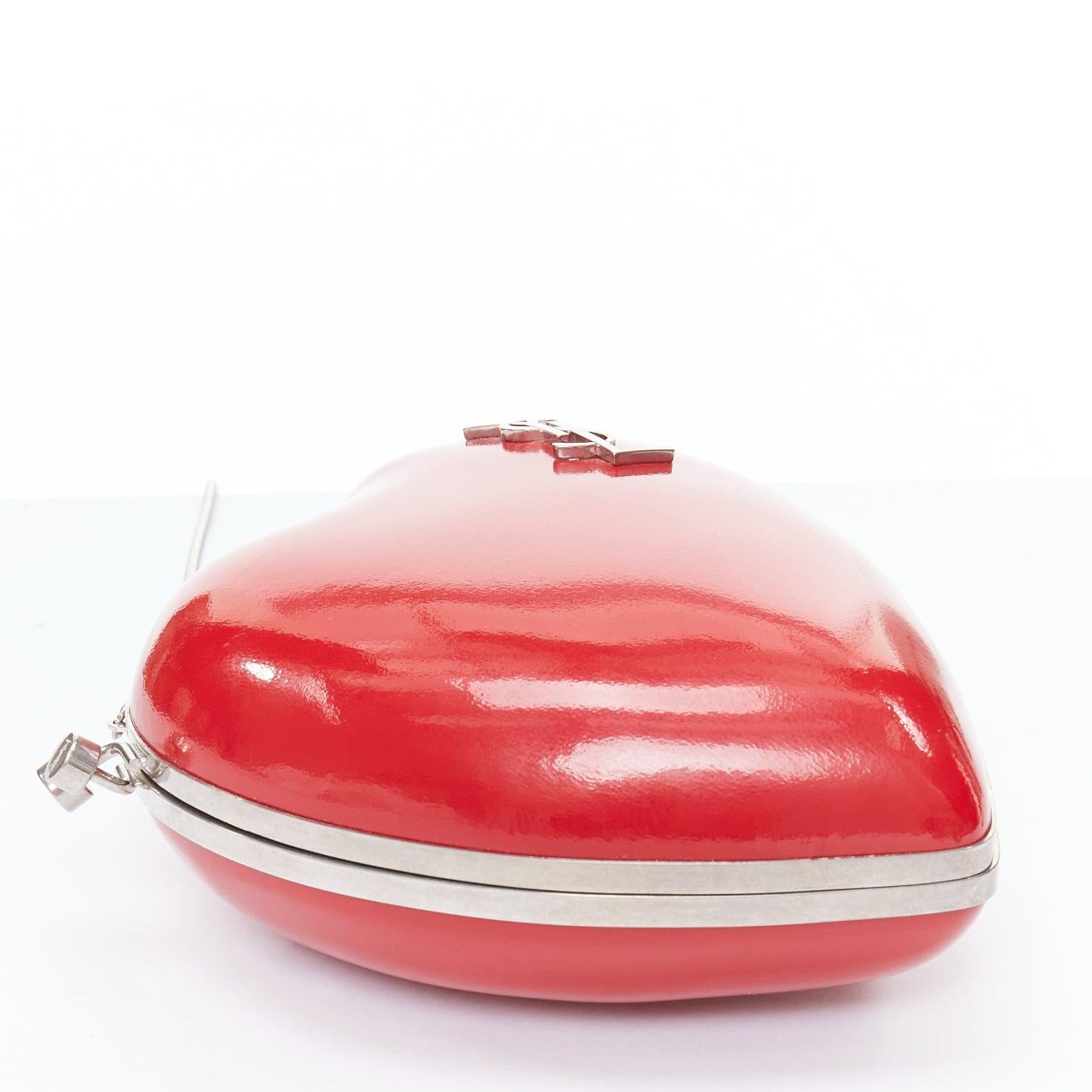 SAINT LAURENT Love Box red patent silver YSL logo heart box clutch chain bag 1