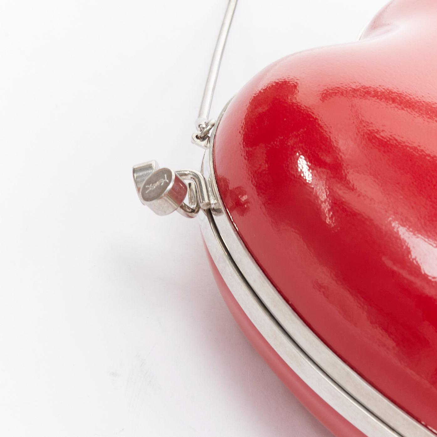 SAINT LAURENT Love Box red patent silver YSL logo heart box clutch chain bag 3