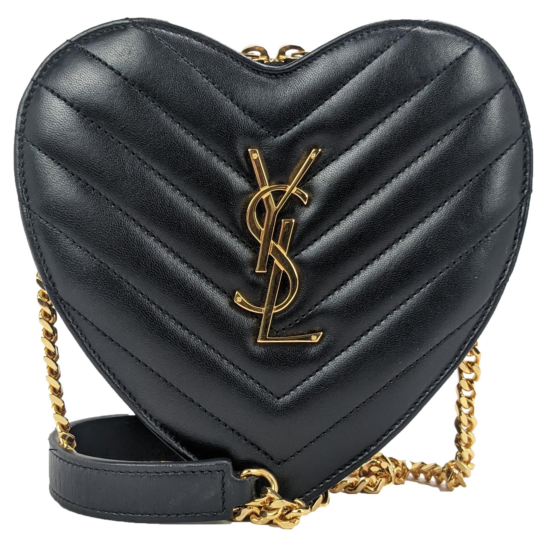Saint Laurent Love Heart Black Leather Crossbody Bag