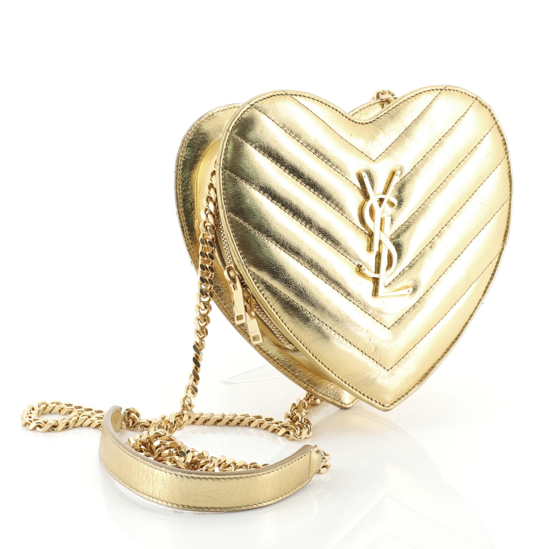Saint Laurent Love Heart Chain Bag Matelasse Chevron Leather Small
