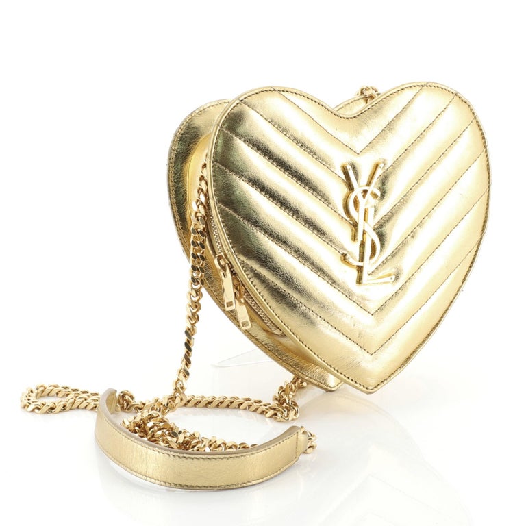 Saint Laurent Love Heart Chain Bag Matelasse Chevron Leather Small at