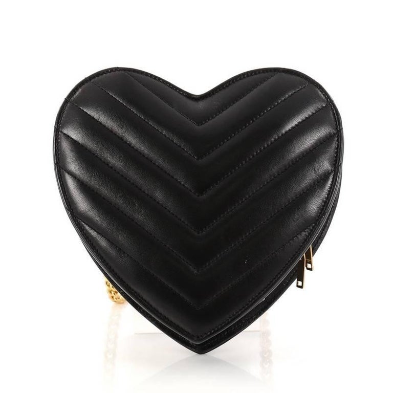 Yves SAINT LAURENT Black Gold Heart Love Chain Shoulder Box Bag 2WAY w/Dust  Bag