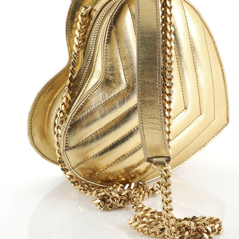 Saint Laurent Love Heart Chain Bag Matelasse Chevron Leather Small at