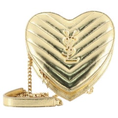 Saint Laurent Love Heart Chain Bag Matelasse Chevron Leather Small