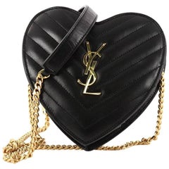 Saint Laurent Love Heart Chain Bag Matelasse Chevron Leather Small