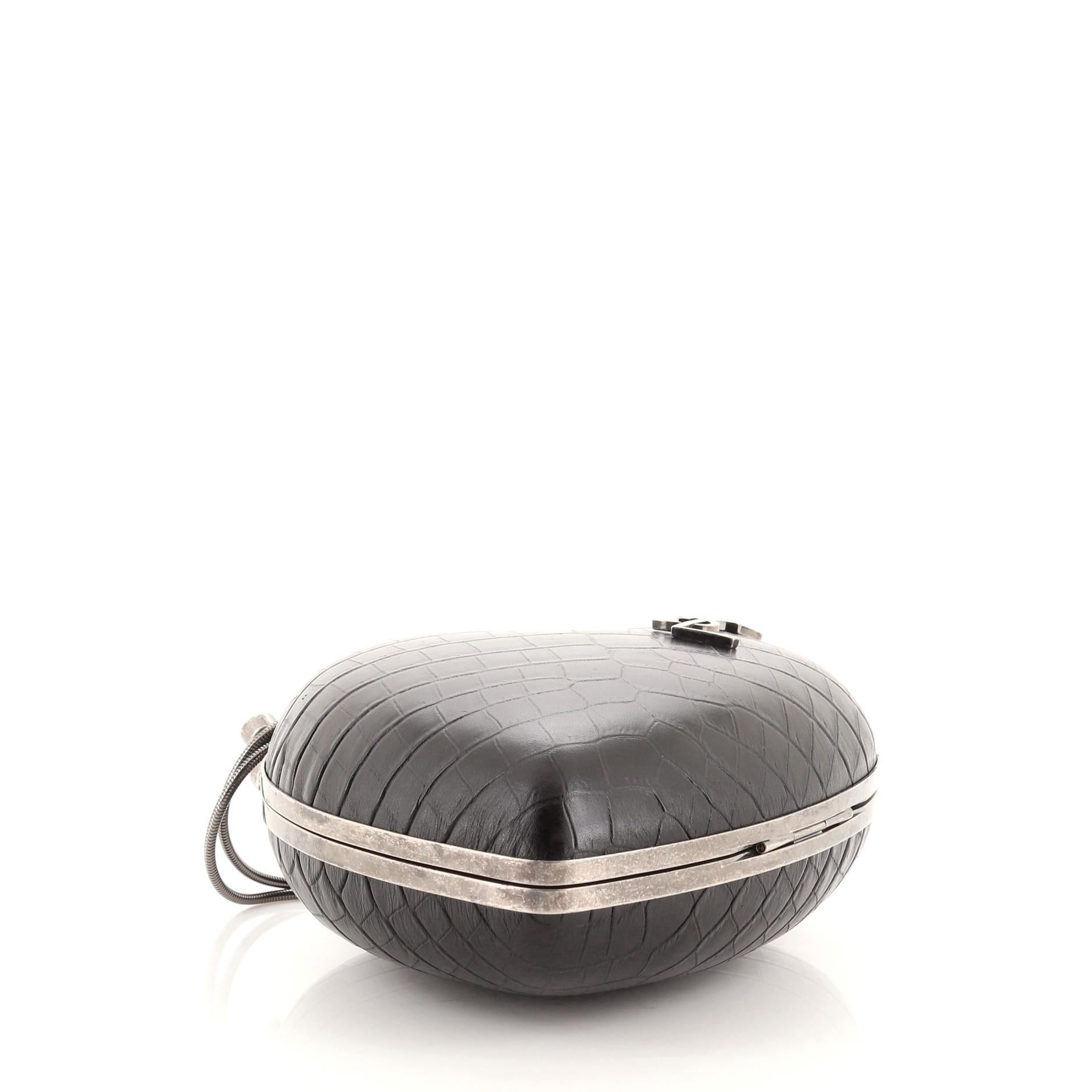 Saint Laurent Love Heart Chain Clutch Crocodile Embossed Leather In Good Condition In NY, NY