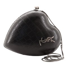 Saint Laurent Love Heart Chain Clutch Crocodile Embossed Leather