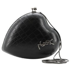 Saint Laurent Croc Embossed Red Patent Sac Coeur Heart Clutch Bag For Sale  at 1stDibs