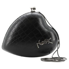 Saint Laurent Love Heart Chain Clutch Crocodile Embossed Leather