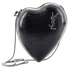 Saint Laurent Love Heart Chain Clutch Crocodile Embossed Leather