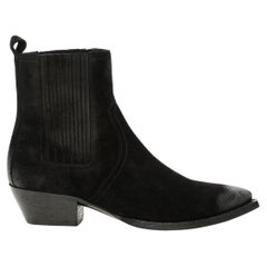Saint Laurent Lukas 40 Black Suede Leather Western Ankle Boots Size 37
