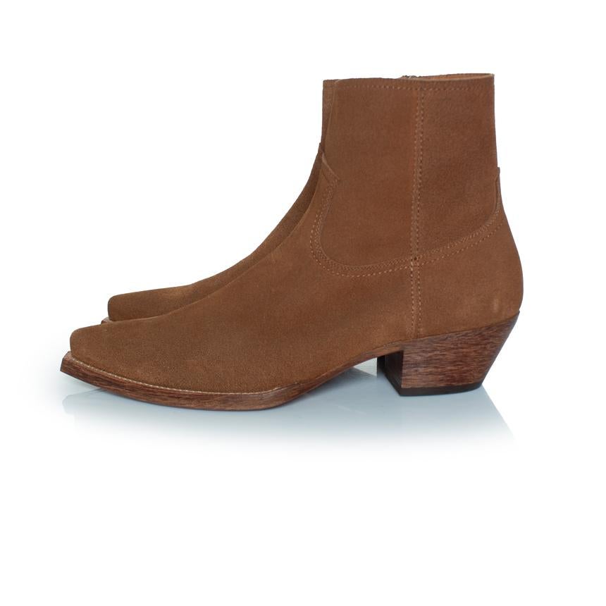 Saint Laurent, bottes en daim Lukas en marron en vente 2