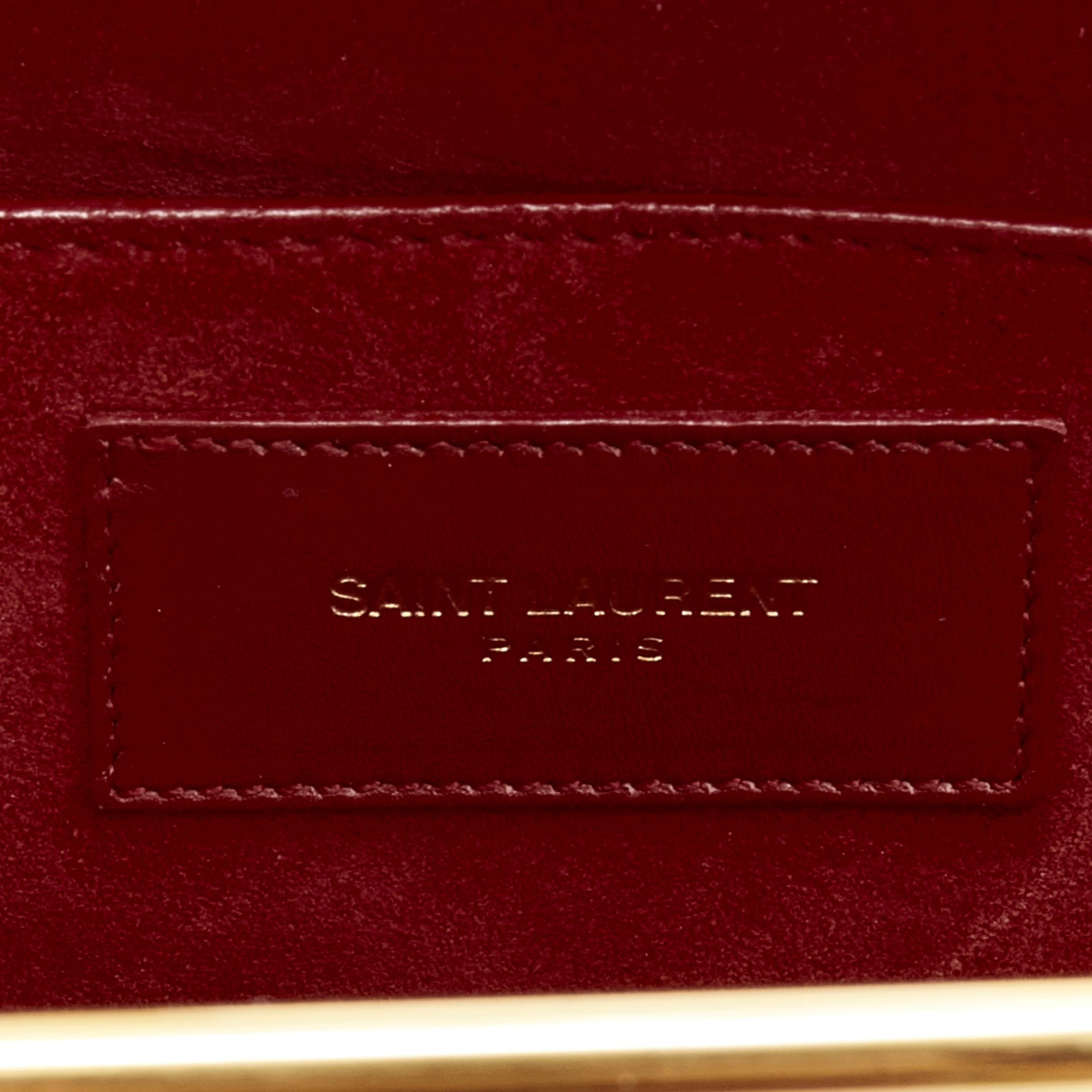 SAINT LAURENT Lutetia gold metal bar red leather rectangular clutch bag 5