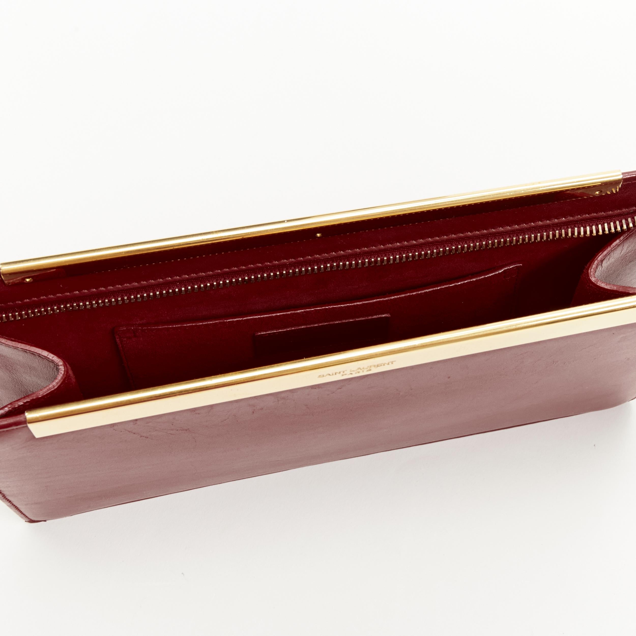 SAINT LAURENT Lutetia gold metal bar red leather rectangular clutch bag 3