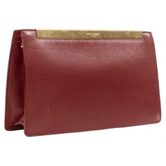 SAINT LAURENT Lutetia gold metal bar red leather rectangular clutch bag