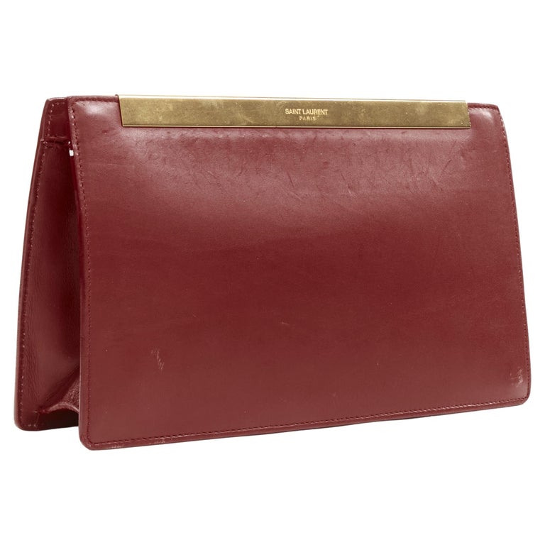 SAINT LAURENT Lutetia gold metal bar red leather rectangular clutch bag at  1stDibs | saint laurent lutetia clutch, saint laurent red clutch, ysl  golden clutch