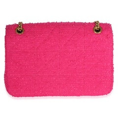 Saint Laurent Magenta Boucle Tweed Patchwork Monogram Medium Jamie Baguette