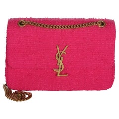 Saint Laurent Magenta Boucle Tweed Patchwork Monogram Medium Jamie Baguette