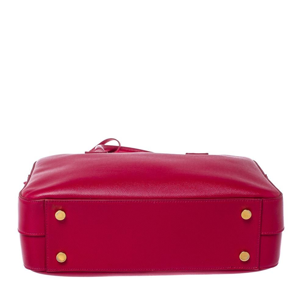 Red Saint Laurent Magenta Grained Leather Museum Briefcase