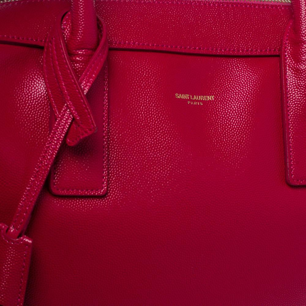 Saint Laurent Magenta Grained Leather Museum Briefcase In Good Condition In Dubai, Al Qouz 2