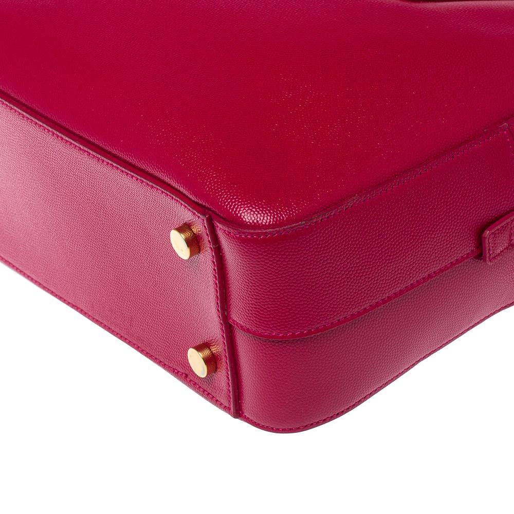 Women's Saint Laurent Magenta Grained Leather Museum Briefcase