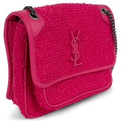 SAINT LAURENT magenta pink boucle tweed 2022 NIKI BABY Shoulder Bag