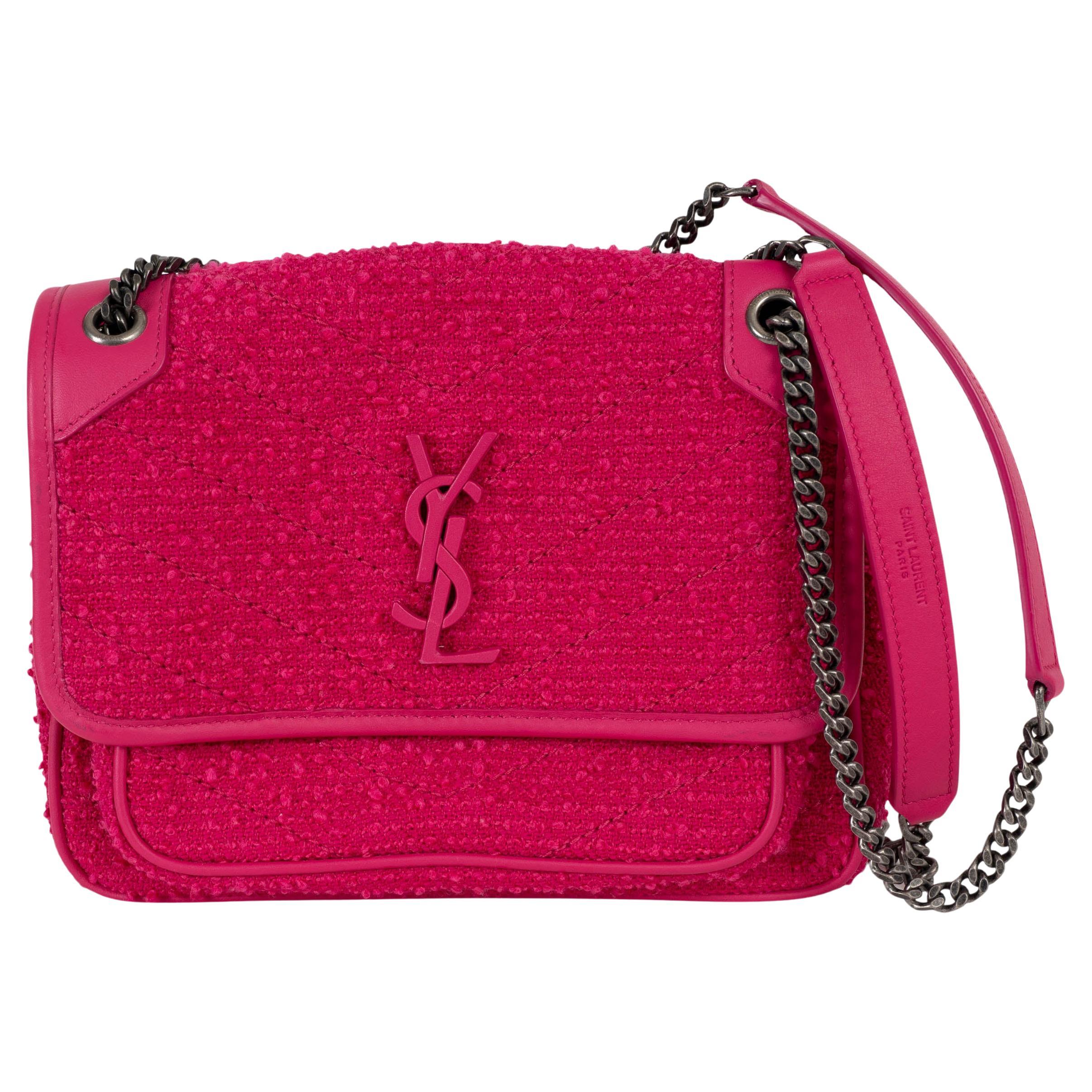 SAINT LAURENT Borsa a tracolla NIKI BABY in tweed rosa magenta 2022 in vendita
