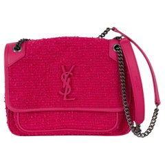 SAINT LAURENT Borsa a tracolla NIKI BABY in tweed rosa magenta 2022