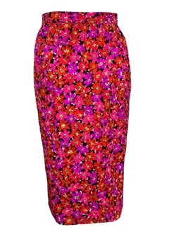 Saint Laurent Magenta Silk Floral Print Dress Ensemble, 1989