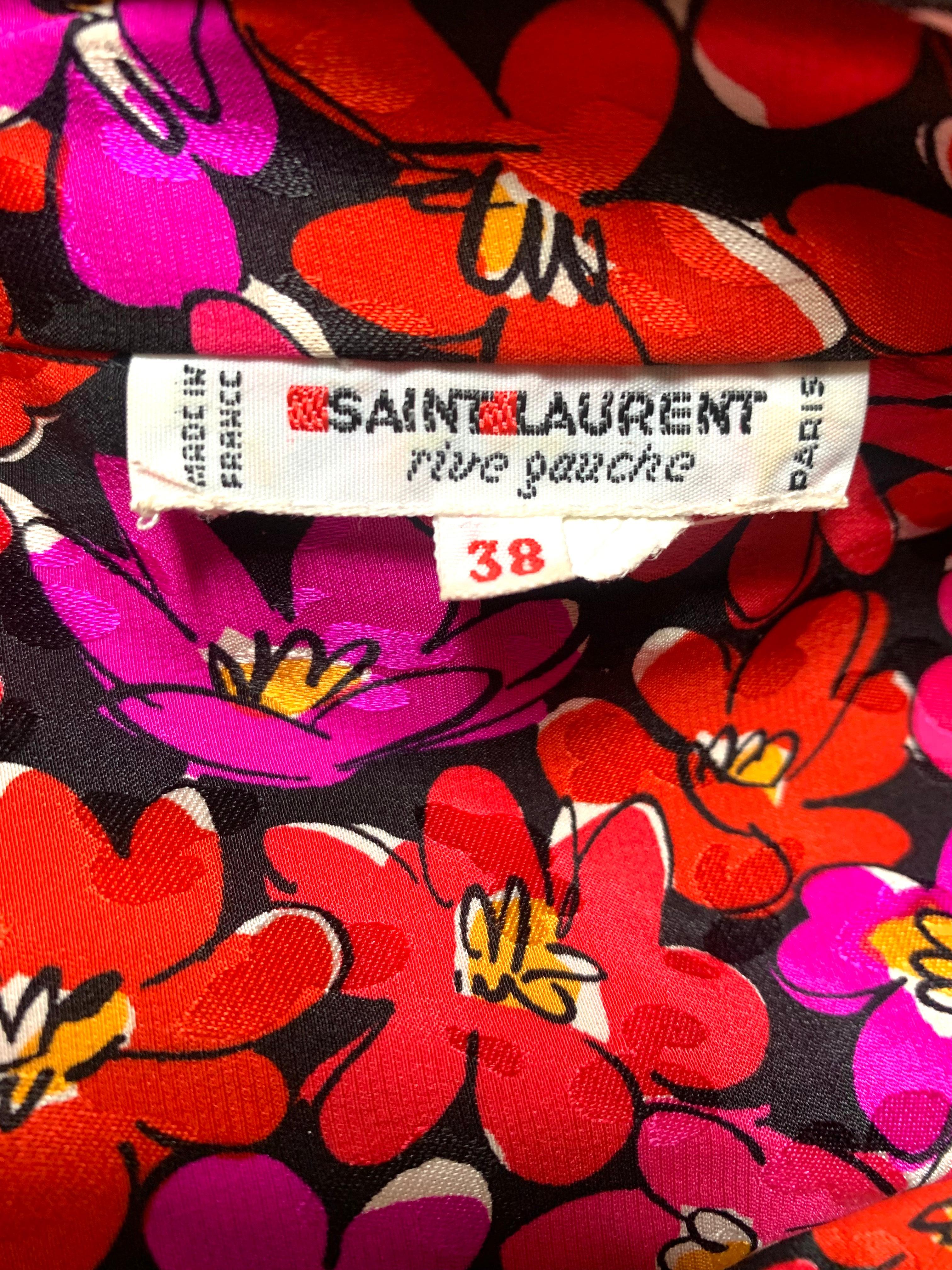 Saint Laurent - Vestito in seta magenta con stampa floreale, 1989 In condizioni ottime in vendita a Los Angeles, CA