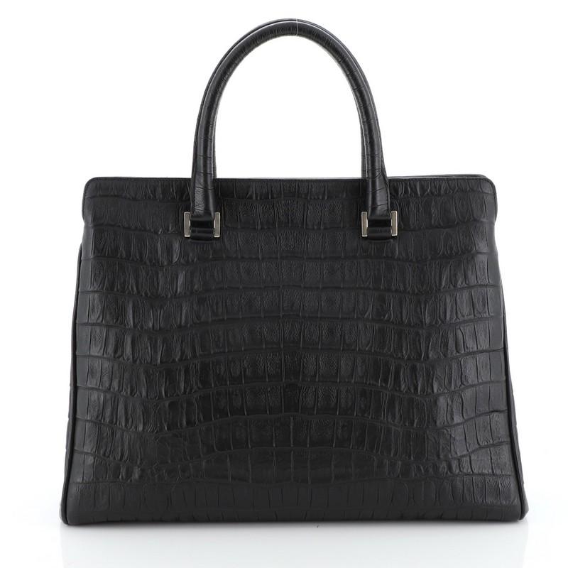 Saint Laurent Manhattan Tote Piel grabada cocodrilo Pequeño Negro