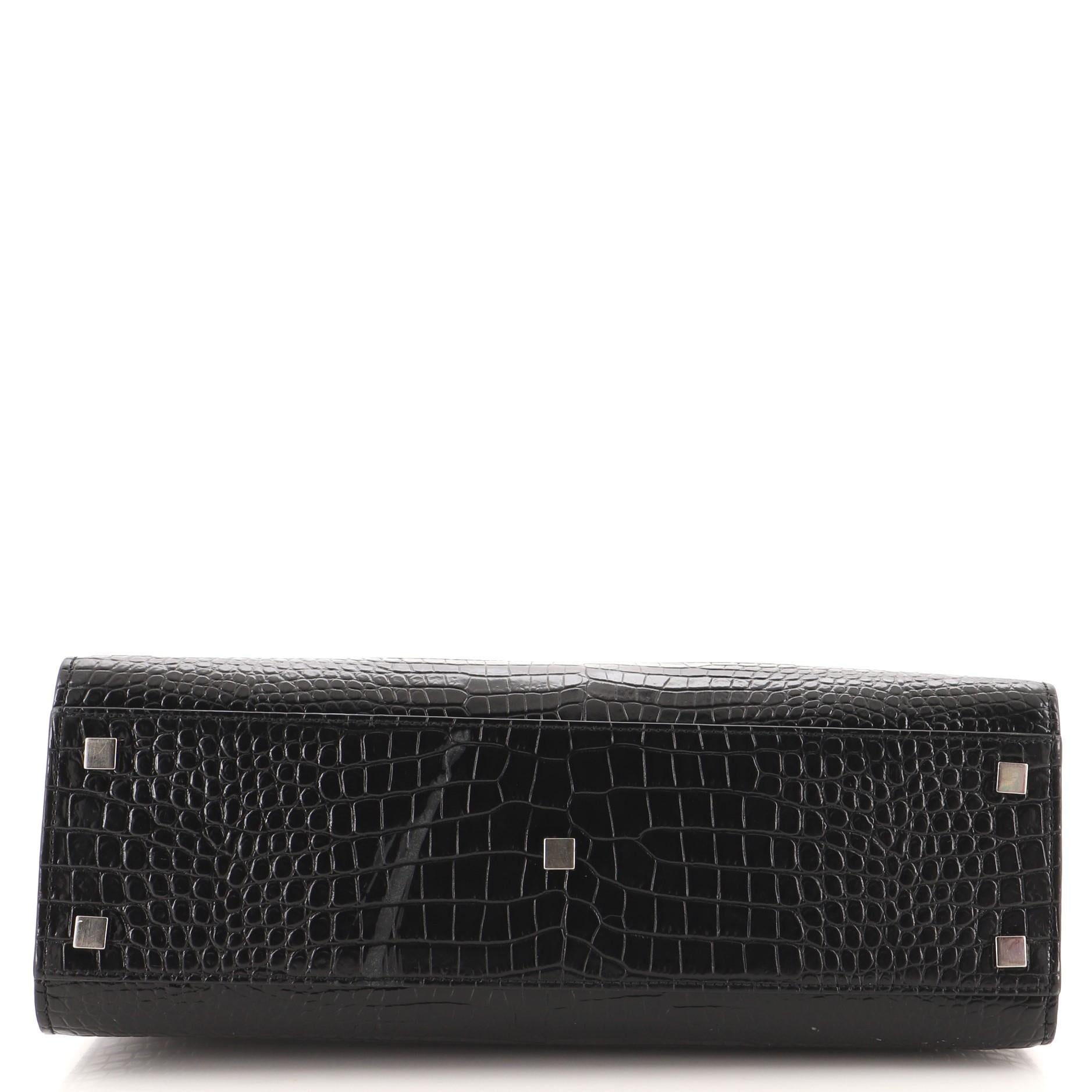 Black Saint Laurent Manhattan Tote Crocodile Embossed Leather Small