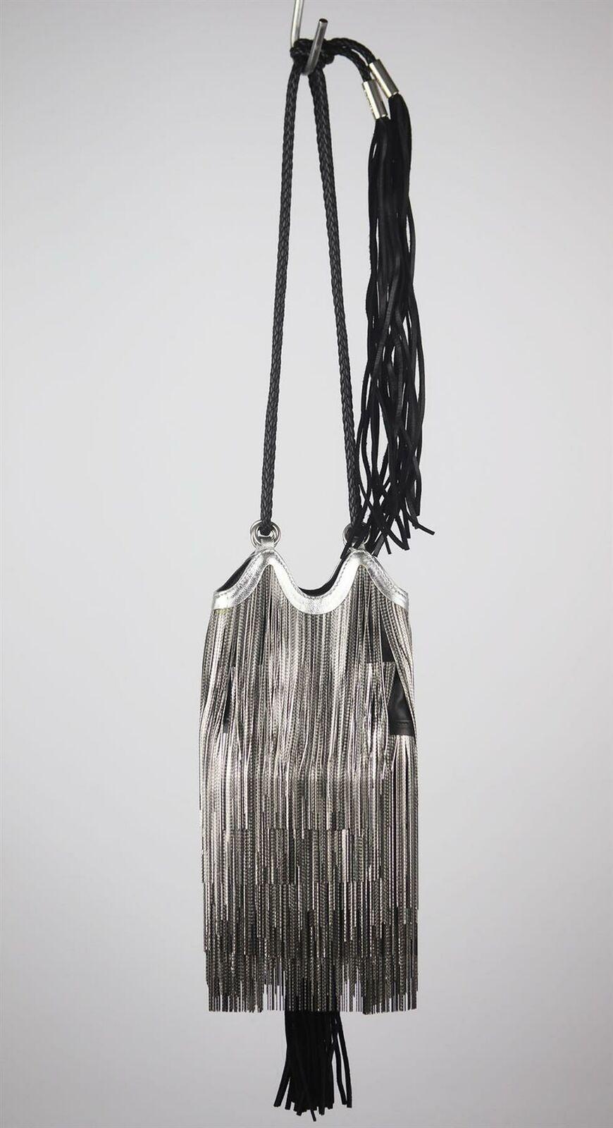 Black Saint Laurent Mansour Small Chain Fringed Embellished Leather Bucket Bag