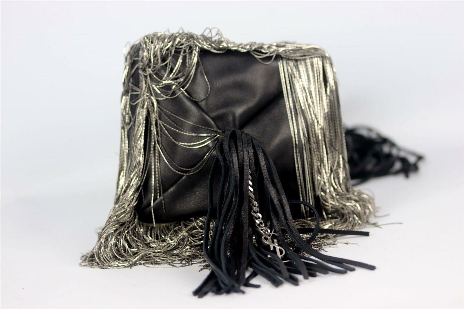 Saint Laurent Mansour Small Chain Fringed Embellished Leather Bucket Bag In New Condition In London, GB