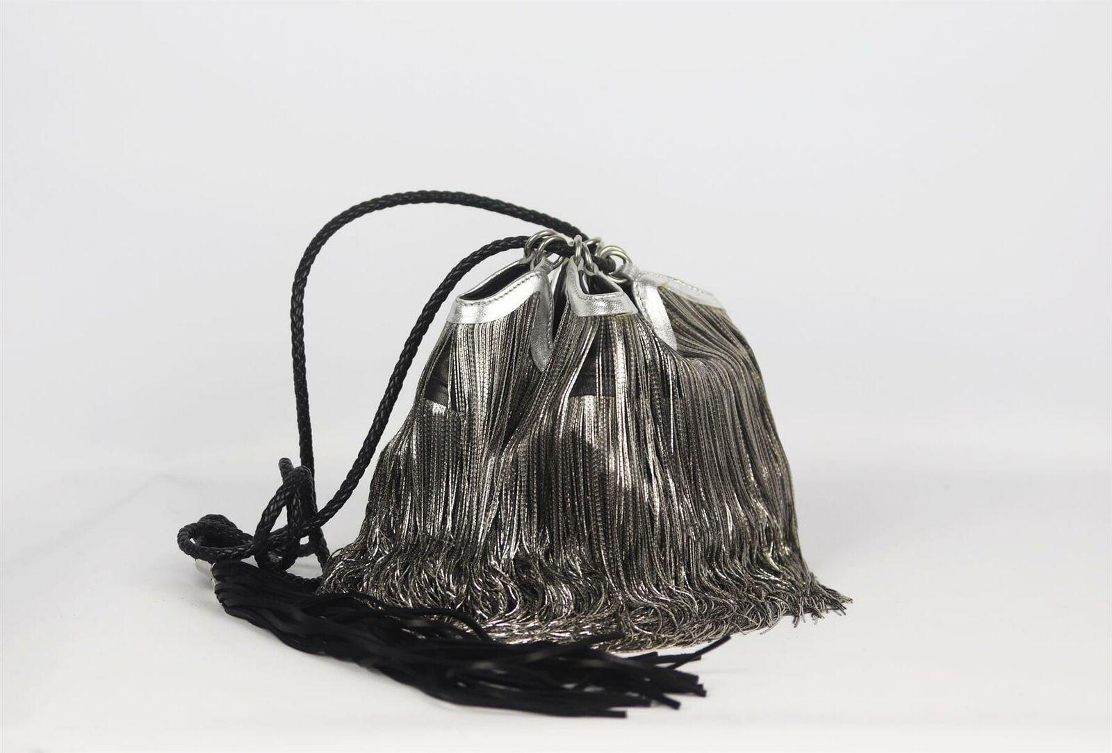 Women's Saint Laurent Mansour Small Chain Fringed Embellished Leather Bucket Bag