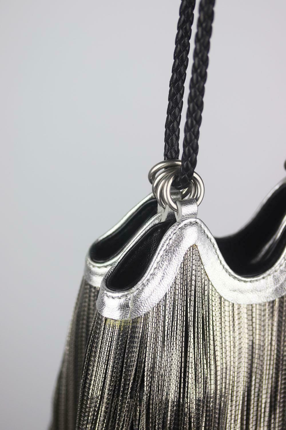 Saint Laurent Mansour Small Chain Fringed Embellished Leather Bucket Bag 2