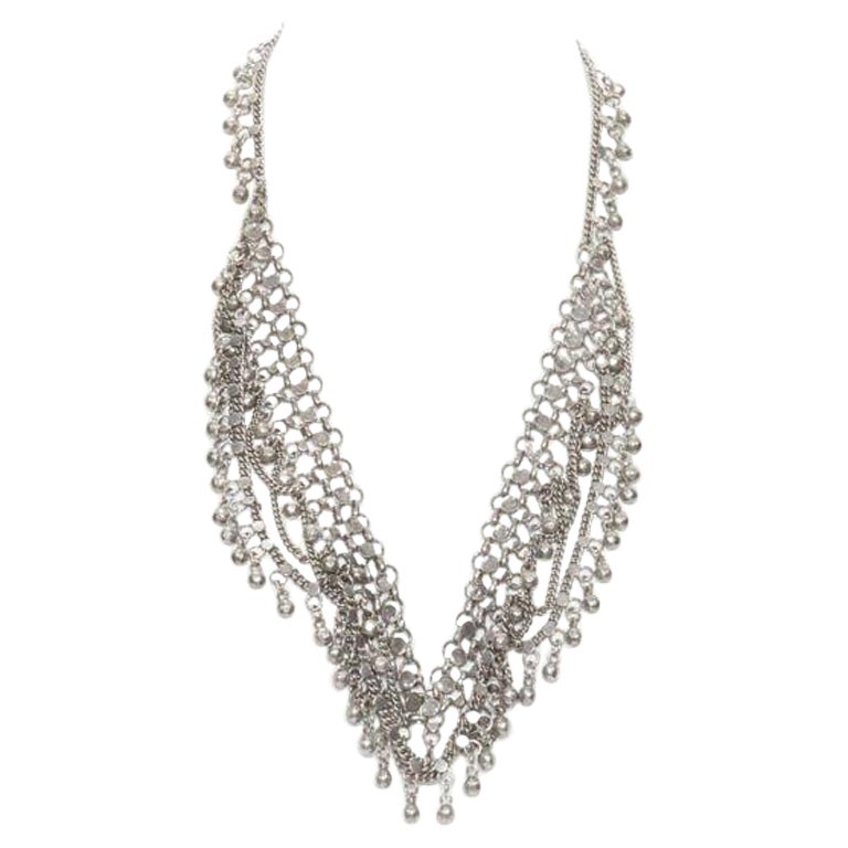 SAINT LAURENT Marrakech antique silver ball chunky charm statement necklace