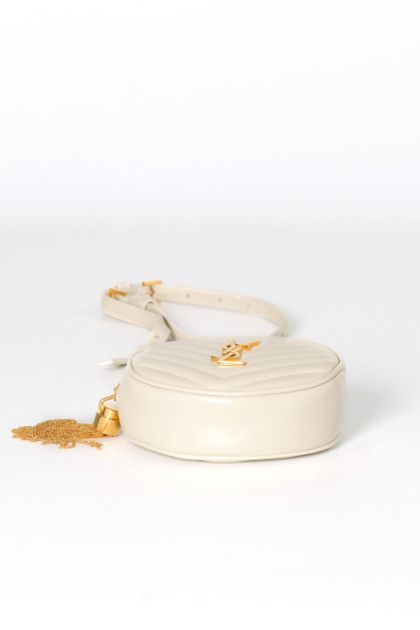 Women's Saint Laurent Matelasse Chevron Ivory Round Bag