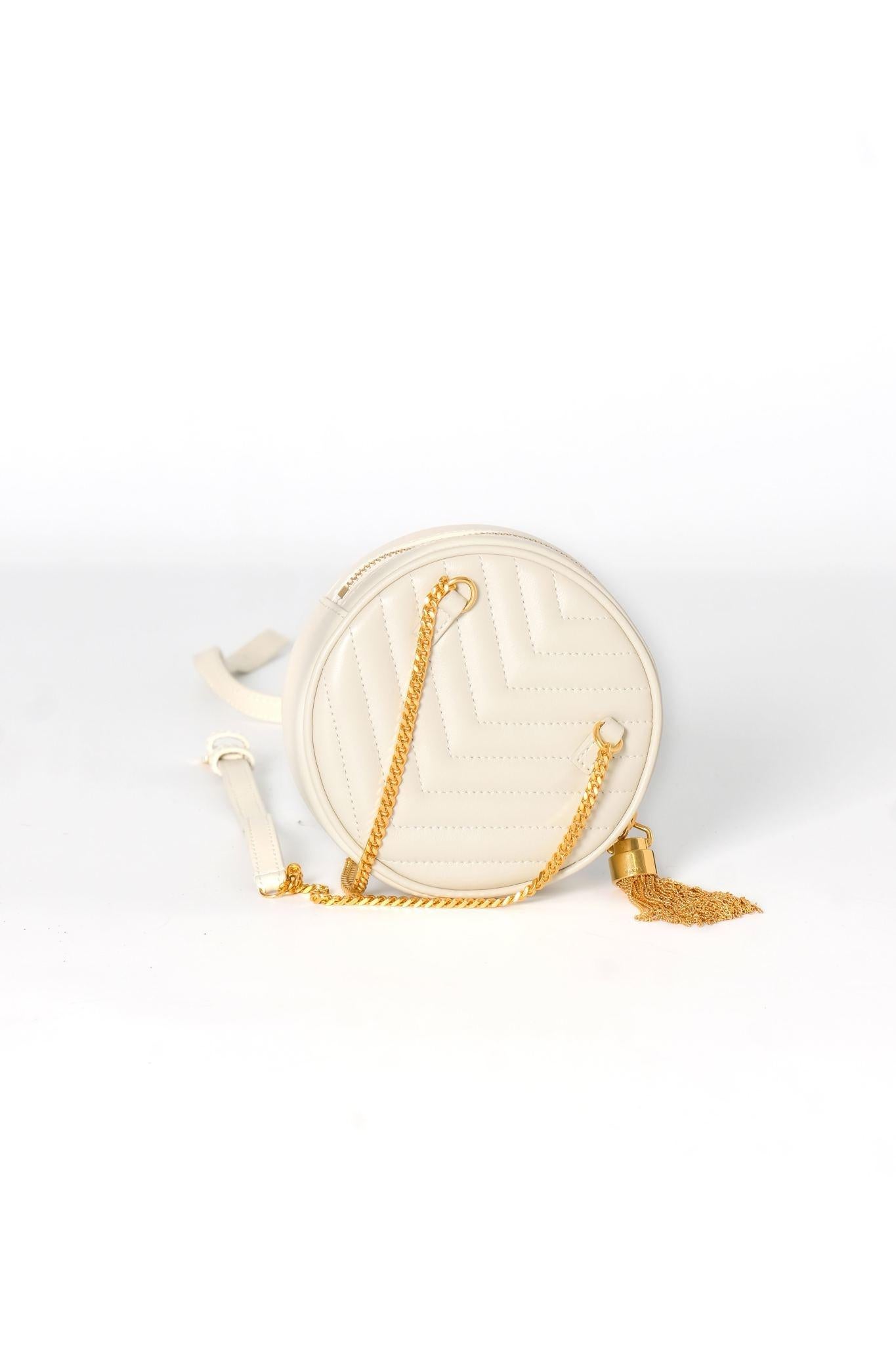 Saint Laurent Matelasse Chevron Ivory Round Bag 1