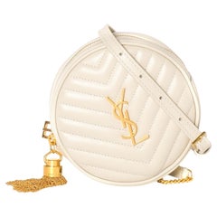Saint Laurent Matelasse Chevron Ivory Round Bag